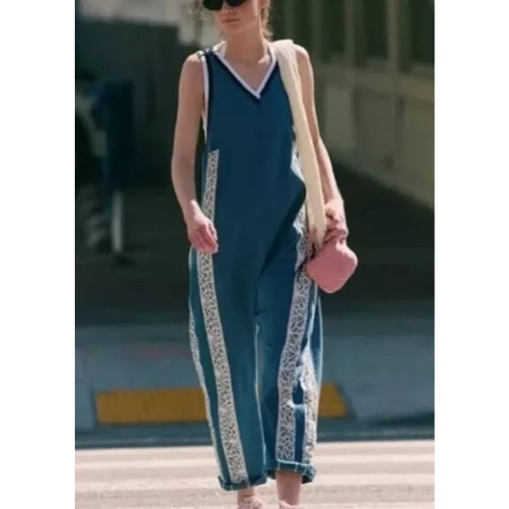 NEW FREE PEOPLE MOVEMENT DAY TRIPJUMPSUIT BLUE XSMALL - Picture 2 of 12